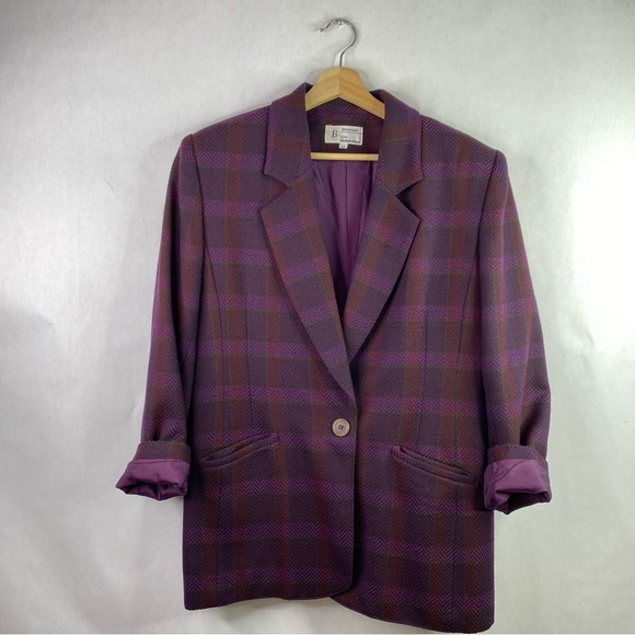 Vintage Purple Plaid Wool Blazer - Picture 12 of 12